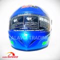 High-Speed Motorcycle Helmet sfm Full-Face with Washable Liner - Blue with Green Graphics, New.