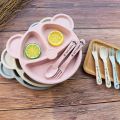 【linfang store】3pcs/Set Baby Dinner Plate Bowl Spoon Fork Feeding Set Tableware Cartoon Bear Shaped Kids Divided Dishes Eating. 