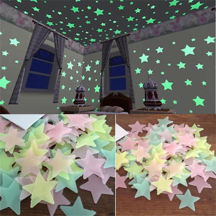 100PCS 3D Stars Luminous Wall Sticker Glow In The Dark Kids Baby Room Bedroom Ceiling Home Decor Fluorescent Wall Stickers