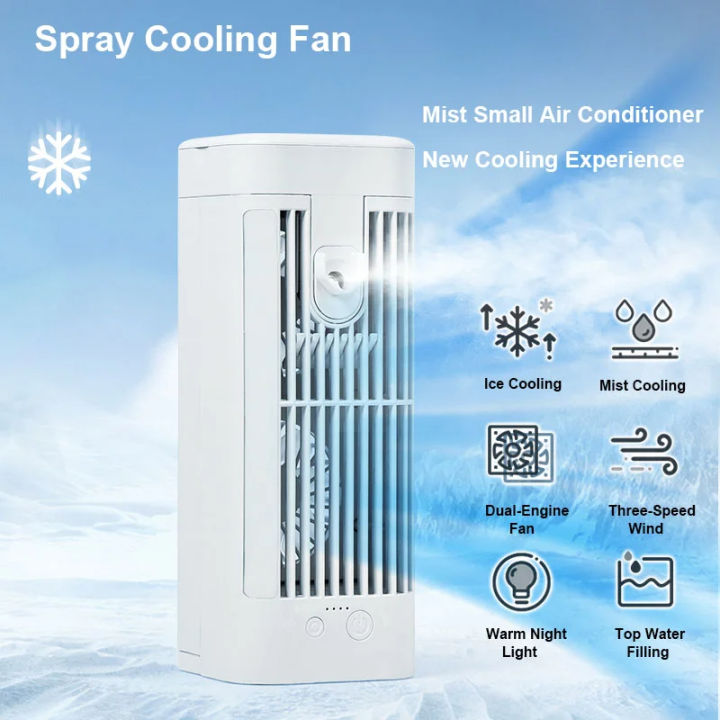 USB Portable Fan Air Cooler with Light Desktop Atomizing Air Conditioner Room Humidifier 3600mAh Use Long Time for Student