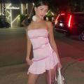 Dresses Ladies 2023 Ribbon Strapless Mini Dress Y2K Streetwear Slim Solid Color Festival Outfits Pink Dress Summer Women Clothes. 