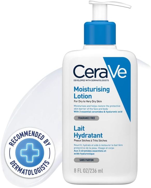 CeraVe Moisturising Lotion, Daily Face & Body Moisturiser for Dry To Very Dry Skin (France)- 236ml