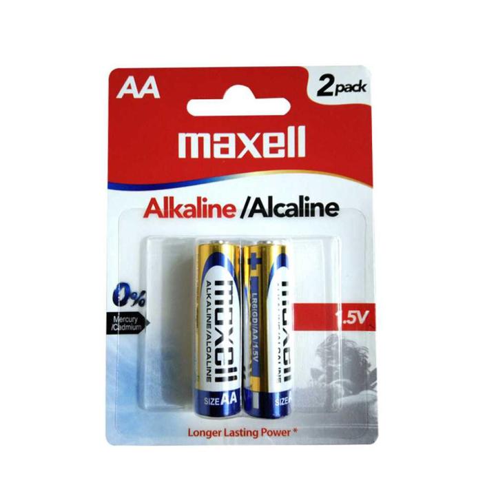 Maxell Alkaline Battery Size: AA 1.5 Volt (Pack of 2 Pieces) NON-RECHARGEABLE BATTERIES