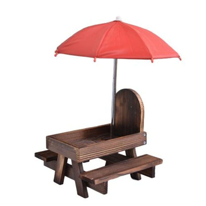 GC Squirrel Feeder With Table Benches, Wooden Corn Cob Holder, Feeding Table For Squirrel Chipmunk Picnic Table, Chipmunk Feeder With Solid Structure