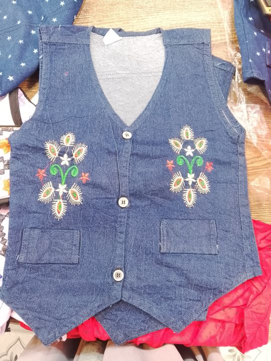 Beautiful Embroidery Work Short Koti For girls ( denim Fabrics ) coat