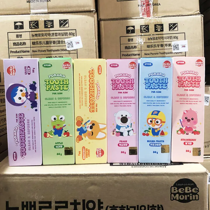 Korean%20Children's%20Poloro%202-year-old%20Strawberry%20Grape%20Peach%20Orange%20Flavor%20Low%20Fluoride%20Toothpaste%20-%20Image%202
