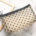 Mesh  Makeup Bags Case Holder Zipper Heart Printed Pencil Case Pouch. 