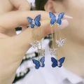 Fashion Aesthetic Purple Crystal Butterfly Dangle Earrings for Women Long Tassel Earring Wedding PartyStatement Jewelry Gift. 
