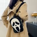 Male And Female Korean Version Niche Trend Funny Ghost Skull Crossbody Shoulder Bag Soft PU Leather Mobile Phone Small Square Ba. 