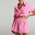 Woman's Spring Summer Long Sleeve Blouse Shirt Shorts Ladies 2 Piece Short Clothing Set for Women.