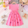 GC Kids Girls Cartoon Butterfly Pattern Dress Round Neck Cotton Ruffled Sleeve Dress Summer Basic Casual Outfits.