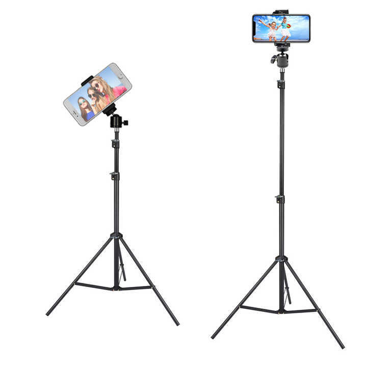 7 Feet (84 Inch) Long Tripod Stand with Adjustable Mobile Clip Holder for All Mobiles & Cameras (Black)/ Cooking Video Stand/ Forhead Video Stand / Sky Video Stand