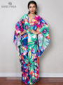 Deep V-neck Batwing Sleeve Red Printed Long Dresses Women 2024 Summer Kaftan Beach Wear Bohemian Women Maxi Dress Q1289 House Foocus. 