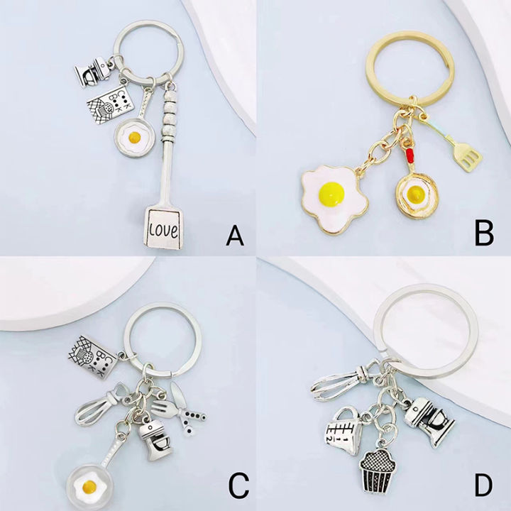 New Cooking Keychain Dinner Key Ring Cook Book Knife And Fork Beater Blender Frying Pan Key Chain Chef Gift DIY Handmade Jewelry Fayshow