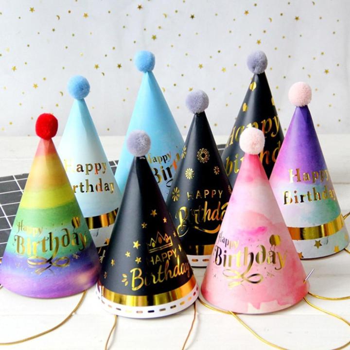 1pcs birthday hats kids boy girl black birthday party decorations happy birthday paper hat prince princess crown
