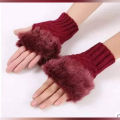 0ne Pair Fashion Women Faux Rabbit Fur Hand Wrist Crochet Knitted Fingerless Gloves Knitting Mittens Winter Autumn Warmer. 