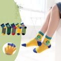 5 Pairs Of Casual Ultra Thin Cute Cartoon Dinosaur Socks For Boys And Girls Breathable Cotton For Spring And Summer. 
