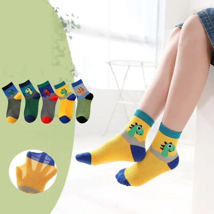 5%20Pairs%20Of%20Casual%20Ultra%20Thin%20Cute%20Cartoon%20Dinosaur%20Socks%20For%20Boys%20And%20Girls%20Breathable%20Cotton%20For%20Spring%20And%20Summer%20-%20Image%202