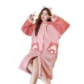 Coral velvet pajamas women's autumn and winter cute plush padded bathrobe robe robe long flannel loungewear set. 