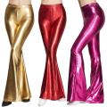 Fashion Ladies Solid Color High Waist Faux Leather Slim Fit Flared Trousers Trousers Women's Shiny Flared Pants Laser M.
