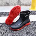 Trendy British Rain Boots Men's Short Tube New Waterproof Shoes Fashion Flat Platform Non-Slip Rain Boots Lightweight Outer Wear Work. 