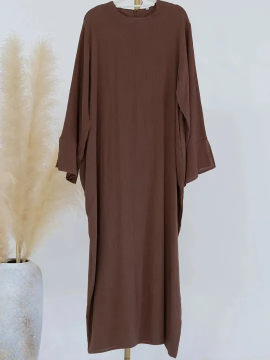 Dubai%20Causal%20Comfortable%20Abaya%20For%20Women%20100%25%20Cotton%20Saudi%20Turkish%20Clothing%20Solid%20Fashion%20Split%20Sleeve%20Muslim%20Dress%20With%20Pockets%20-%20Image%206