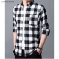 Black & White Small Check Shirt For Men - Shirt. 