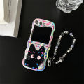 HODON Cute Wave Love Black Cat Phone Case for Samsung Galaxy ZFlip5 Flip3 Zflip4 Cases With Bracelet Shockproof Hard Back Cover. 