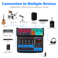 BOMGE 6 Channel mini DJ Audio Sound Mixer Interface with MP3、 USB, Bluetooth , Stereo Recording, 48V Phantom Power, 24 DSP for karaoke, performance, church singing , streaming.