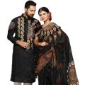 New Item Block Print Exclusive Designer Dhupiyan Saree And Dhupiyan Panjabi For Combo Couple Dress - Sharee For Women. 