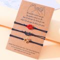 2024 New Friendship Card Bracelet Fashionable and Personalized Alloy Oil Drop Sun Moon Star Wax Rope Woven Bracelet 3-piece Set.