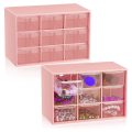 2 Pcs Small Drawer Organizer 9 Drawer Toolbox Mini Drawer Organizer with Clear Drawers Desktop Storage Box (Pink). 