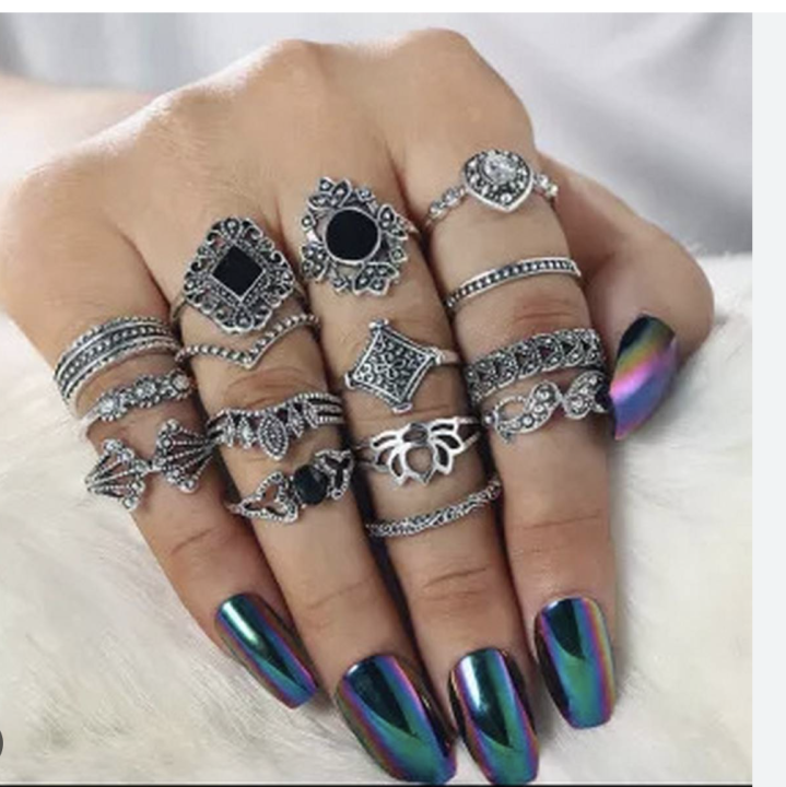 15%20Piece/Set%20Bohemian%20Retro%20Crystal%20Flower%20Leaves%20Leaves%20Blank%20Padma%20Gem%20Silver%20Ring%20-%20Image%203