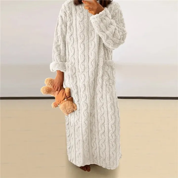 2023%20Winter%20Women%20Home%20Clothes%20Jacquard%20Dress%20Flannel%20Sleepwear%20Night%20Dress%20Nightgowns%20Thickened%20Solid%20Color%20Plus%20Size%20Soft%20Warm%20-%20Image%206