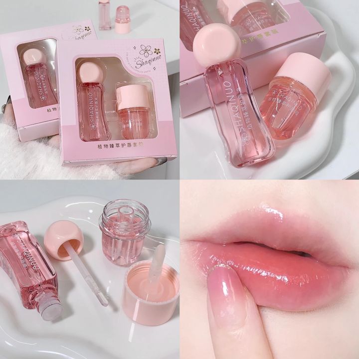 2Pcs/Box Lightweight Water Light Lip Oil Night Lip Mask Set Moisturizing Hydration Fade Liplines Lip Care Serum Primer Cosmetics