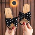 Girls Summer Beach Slippers, Toddlers Dots Bow Open Toe Slide Slippers, Nonslip Cross Slippers with Bowknot for Kids. 