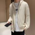 【Alien Alien】 Men Sweater Long Sleeve Zipper Closure Solid Color Hollow-out Design Super Soft Decorative Polyester Men Hooded Sweater Coat.