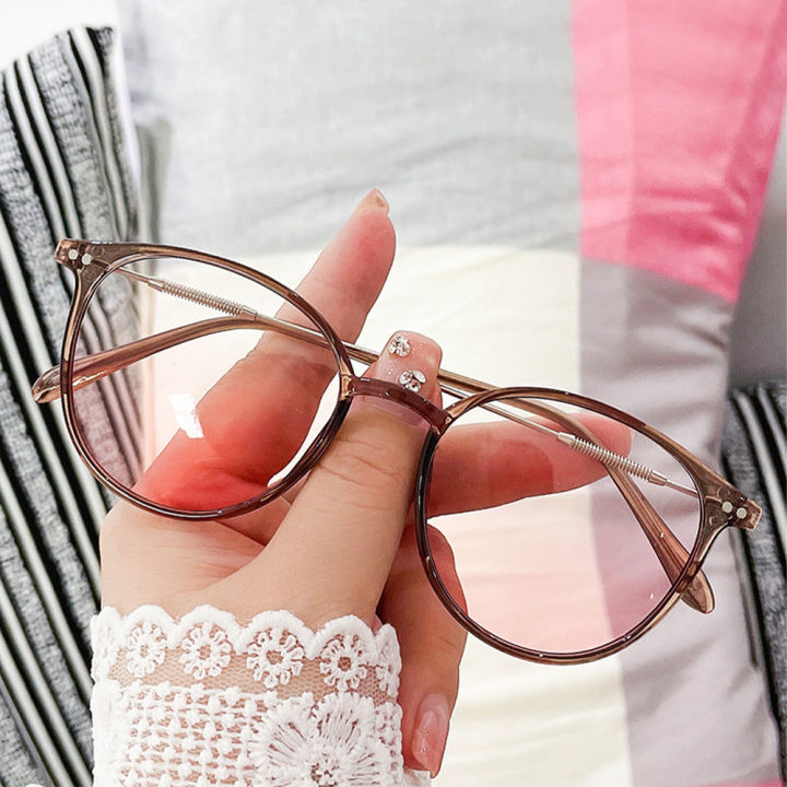(NEW)Fashion Blush Glasses Anti Blue Light Gradient Women Oversized Round Frame Lens Glasses Transparent Universal Glasses