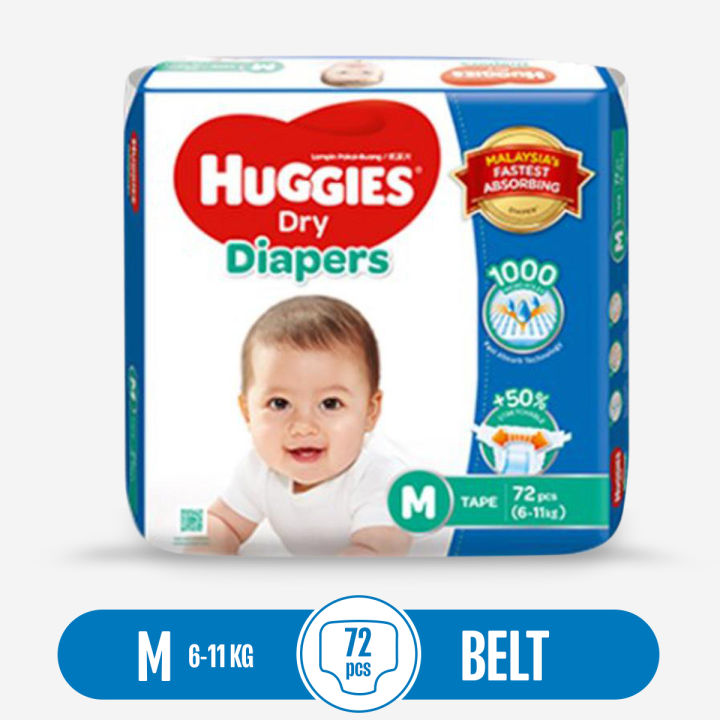 Huggies Disposable Diaper Dry Belt M (6-11Kg) 72 Pcs