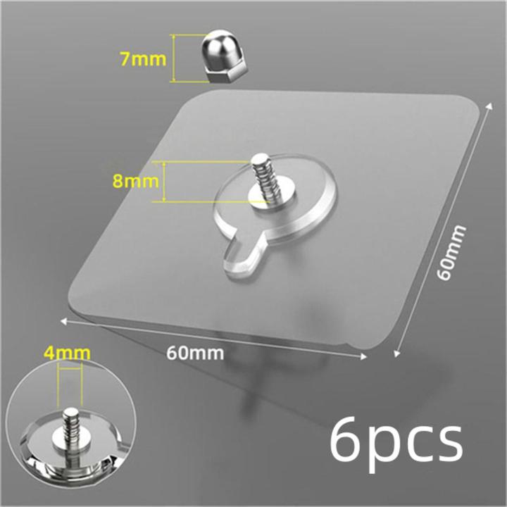 6Pcs Strong Self Adhesive Nails Poster Seamless Wall Hook Waterproof Durable Transparent Screw Hanger Hook for Kitchen Bathroom - Wall Hook