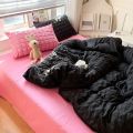 Korean style washed cotton foam foam bedding set of four pieces, girl's heart quilt set, bed sheet set, student's three piece se.