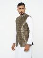 Green and golden waist coat and vest for men | Premium panjabi koti for men golden colour - Wedding dress and party dress for men. 