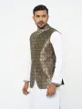 Green and golden waist coat and vest for men | Premium panjabi koti for men golden colour - Wedding dress and party dress for men.