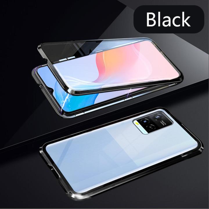 Biruiqu For VIVO Y21 Y21s Y33s Y21A Y33A Y21T Y33T Magnetic Absorption Case Metal Frame Shockproof Double Sided Tempered Glass Magnetic Case Cover