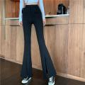 Quarter Women's Elastic Waist Solid Flare Pants Stretchy Bell Bottom Black Split Suit Trousers Clothing BQ.