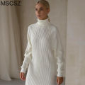 White Knitted Dress Turtleneck Long Sleeve Oversized Sweater Dress Female Fashion Short Autumn Winter Dresses For Women 2023.