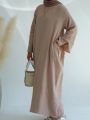 Dubai Causal Comfortable Abaya For Women 100% Cotton Saudi Turkish Clothing Solid Fashion Split Sleeve Muslim Dress With Pockets.
