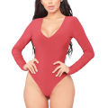 Women's Solid Color V Neck Long Sleeves Slim Bodysuit Stretchy Jumpsuit Tops Long Sleeve Tops Basic. 