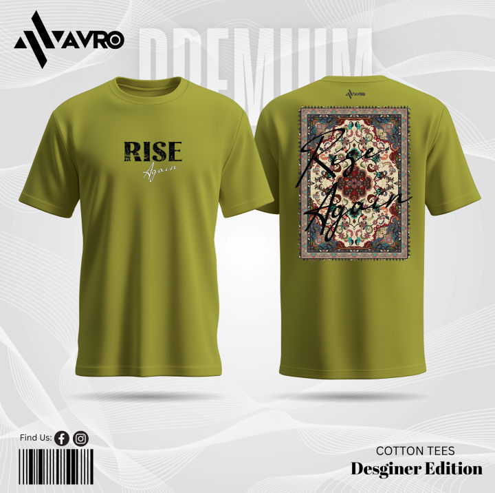 Avro Premium Men's T shirt Olive Color - Rise Again - Cotton Fabric Soft & Comfortable - Tshirt For Men