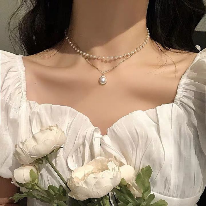 Double-layer Pearl Necklace Female Clavicle Chain Short Neck - Main Image